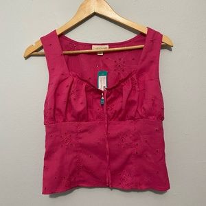 Pink tie front eyelet top